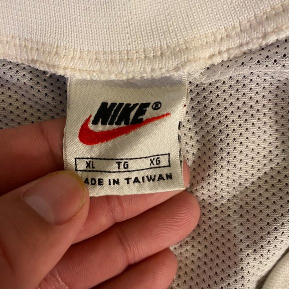 Vintage 90s Nike White Tag Swoosh Mesh Breathable White Ringer Tee Shirt size XL - Picture 2 of 4